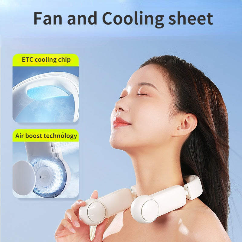 Portable Mini Neck Fan Portable Bladeless Fan USB Rechargeable Leafless Hanging Fans Air Cooler Cooling Wearable Neckband Fans
