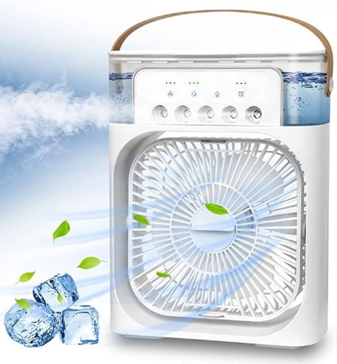 3 In 1 Small Air Cooler LED Night Light Portable Humidifier Air Adjustment Fan For Office &amp; Home