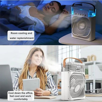 3 In 1 Small Air Cooler LED Night Light Portable Humidifier Air Adjustment Fan For Office &amp; Home