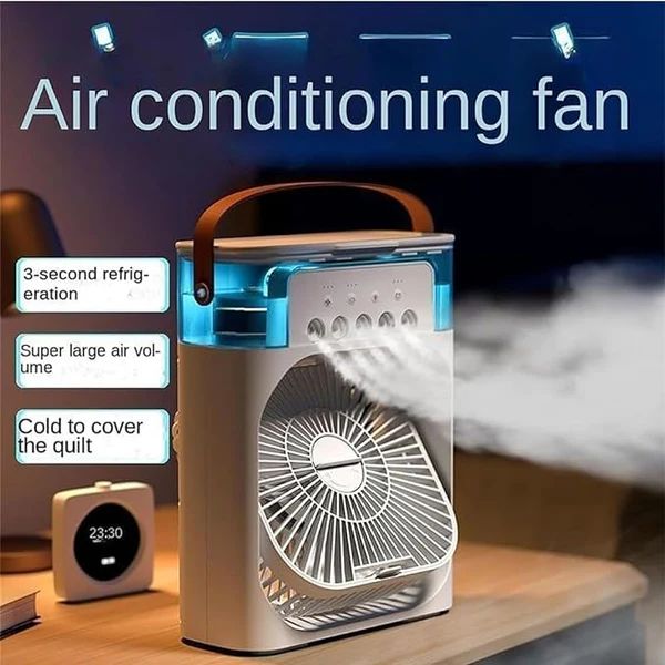 3 In 1 Small Air Cooler LED Night Light Portable Humidifier Air Adjustment Fan For Office &amp; Home